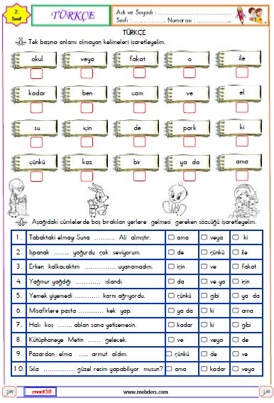 2. Sınıf Türkçe Tek Başına Anlamı Olmayan Kelimeler Etkinliği